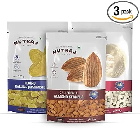 Nutraj Mixed Nuts Dry Fruits Pack 750G Almonds Cashews Raisins 250G Each Badam Kaju Kishmish Nutritious Delicious Crunchy Rich in Magnesium Copper Phosphorus