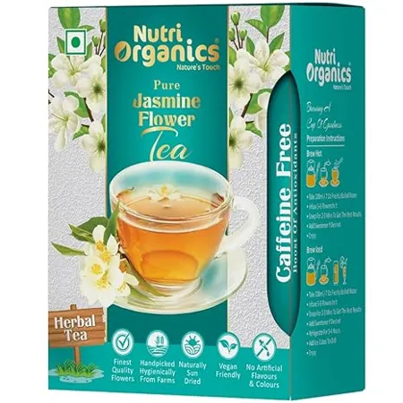 Nutri Organics Herbal Tea Ayurvedic Jasmine Flower Tea Natural Sun Dried Flowers 25g For Slimming Body and Stress Relief
