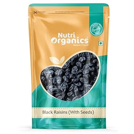 Nutri Organics Premium Afghani Black Raisins With Seeds 200g Kali Kishmish Munakka Dry Fruits Delicious Healthy Snack High in Antioxidants Naturally Sweet tasty