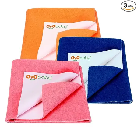 OYO BABY Anti Piling Fleece Extra Absorbent Instant Dry Sheet for Baby Baby Bed Protector Waterproof Sheet Small Size 50x70cm Pack of 3 Salmon Rose Royal Blue Peach