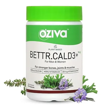 OZiva Bettr Cald3 With Plant Based Calcium And Vitamin D3 And Vitamin K2 For Stronger Bones Joints Muscles Better Absorption Than Synthetic Bettr Cald3 Pack Of 1 Green Capsule