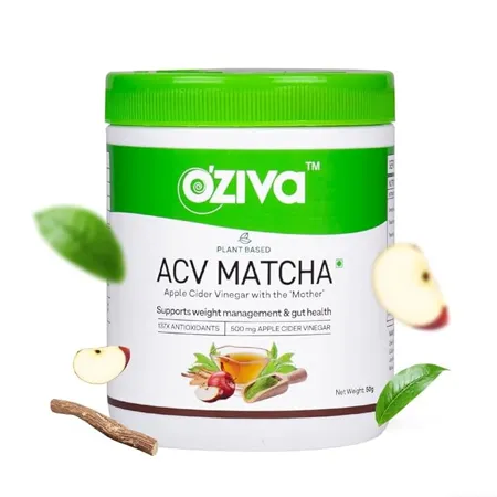 OZiva Plant Based Apple Cider Vinegar Matcha Apple Cider Vinegar with Mother and Matcha Tea for Weight Management Metabolism Gut Health Pack of 1 50 Grams