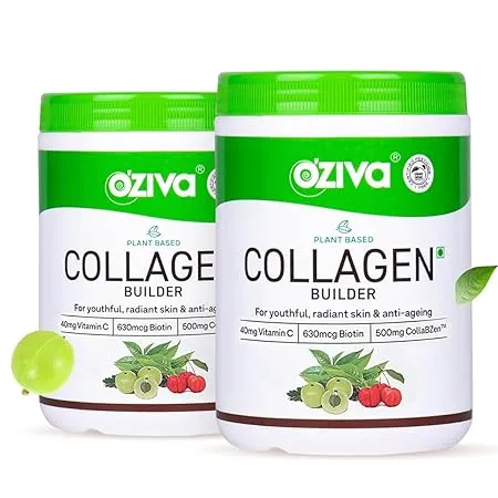 OZiva Plant Based Collagen Builder for Glowing Youthful Skin Collagen Powder for Women Men With Biotin Silica Vitamin C Collagen Classic 500g Pack of 2 250g Each 