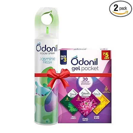 Odonil Spray Gel Pocket Combo Odonil Room Air Freshner Spray Jasmine Fresh 220 ml Odonil Gel Pocket Mix 30g Assorted pack of 3 new fragrances For Home Office Long Lasting Fragrance