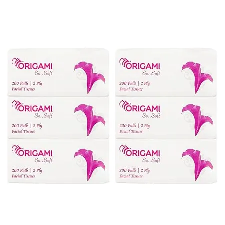 Origami 2 Ply Facial Tissue Soft Pack Car Tissue Pack of 6 200 Pulls Per Box 1200 Sheets 
