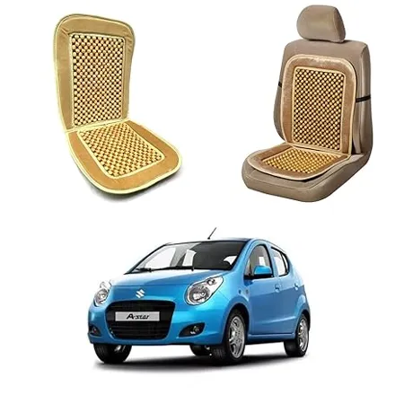 Oshotto Car Wooden Bead Seat Cushion with Velvet Border Compatible with Maruti Suzuki Astar Beige 1 Piece