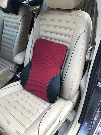 Oshotto Leatherite Finish Lumbar Support for Office Chair Back Pillow for Car Memory Foam Orthopedic Cushion Provides Low Back SupportCompatible with Mahindra XUV 300 Black Red 