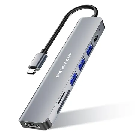 PEATOP 7 in 1 USB C Hub Docking Station for Laptop Type C Male Female 4K 60Hz HDMI Port 100W PD3 0 Charging SD TF Card Reader USB 3 0 5Gbps Ethernet 2 USB 2 0 Ports for MacBook Pro Air etc