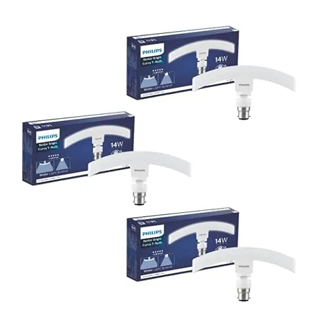 PHILIPS 14 Watts Stellar Bright Curvy LED T Bulb Base B22 Crystal White Pack of 3 