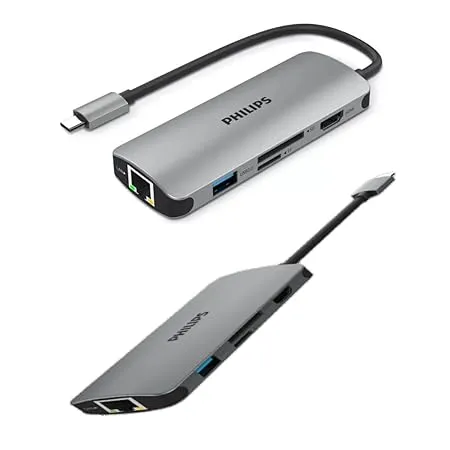 PHILIPS 6 in 1 USB Type C to ethernet HDMI 4K 30Hz USB A PD max 60W Micro SD Card Slot Dock Adapter for MacBook Windows OS iPad Chromebook Surface Android Type C Port Devices