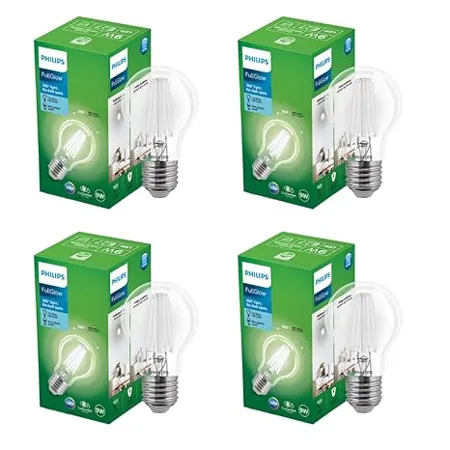 PHILIPS 9 watt LED Clear Glass Light Bulb Bulb Base E27 850 Lumen Full Glow Clear LED Bulb for Home Decoration Crystral White Pack of 4