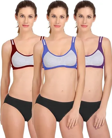 PIBU Women s Cotton Sports Bra Panty Set for Women Lingerie Set Sexy Honeymoon Undergarments Color Multi Pack of 2 Model No SK04