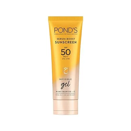 POND S Serum boost sunscreen prevent and fade dark patches with the power of SPF 50 and NIACINAMIDE C Serum 100g