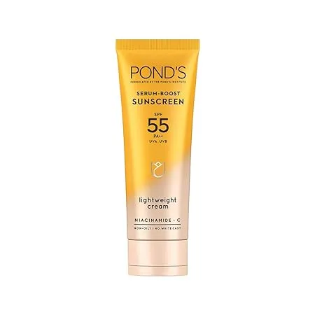 POND S Serum boost sunscreen prevent and fade dark patches with the power of SPF 55 and NIACINAMIDE C Serum 100g