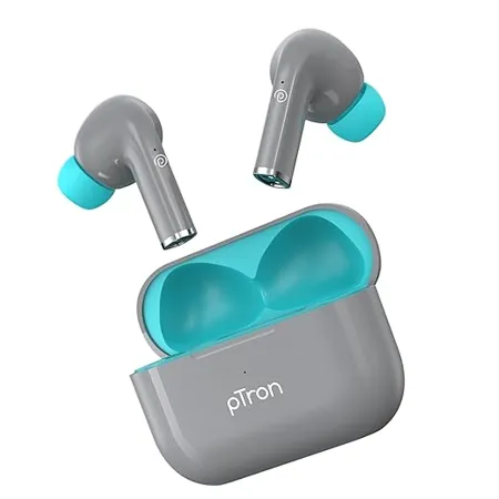 PTron Newly Launched Bassbuds Neo TWS Earbuds HD Mic TruTalk ENC Calls Game Music Modes 35Hrs Playtime in Ear Bluetooth 5 3 Headphones Type C Fast Charging IPX5 Water Resistant Grey 