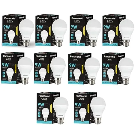 Panasonic 9W LED Bulb LED Bulb 9 watt with B22 Base 4kV Surge Protection 9 Watt Bulb Cool Day Light Pack of 10 