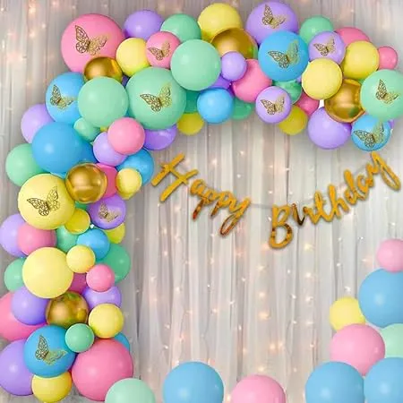 Party Paragon Rainbow Theme Birthday Decorations Set of 81Pcs Butterfly decoration items Golden Happy Birthday Banner Birthday Decoration for Girls Birthday Decoration Items