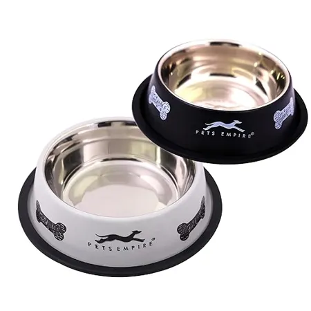 Pets Empire Anti Skid Stainless Steel Bowl for Dogs Puppy and Cat Black Grey Color Food and Water Bowl Medium 700ml Buy 1 Get 1 Free 