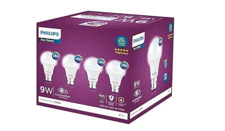 Philips 9 Watts Multipack B22 LED Cool Day White LED Bulb Pack of 4 Ace Saver 