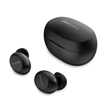 Philips Audio TWS Bluetooth Truly Wireless in Ear Earbuds with Mic IPX5 Touch Control 18 Hr Playtime 6 12 C Type Charging TAT1235 Black 