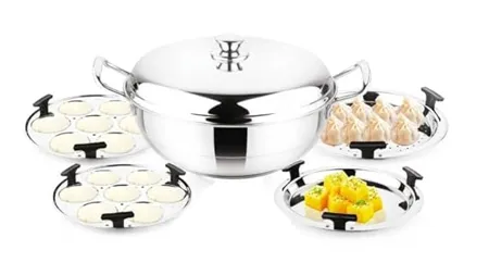 Pigeon by Stovekraft Steelo Multipurpose Stainless Steel Kadai 5L 280mm with Stainless Base Silver 