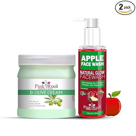 Pink Root Apple Oil Balancing Face Wash 100ml with D Olive Cream Massage Cream with Olive Oil Wheat germ Oil 500gm