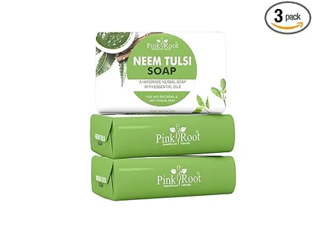 Pink Root Neem Tulsi Handmade Soap 100gm Pack of 3 