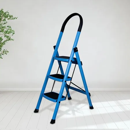Plantex Premium Steel Foldable 3 Step Ladder for Home Wide Anti Skid Step Ladder Blue Black 