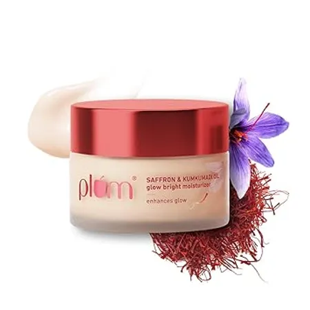 Plum Saffron Kumkumadi Oil Glow Bright Moisturizer With SPF 35 Brightens Skin Enhances Glow Fights Dark Spots Dull Skin UVA UVB Protection All Skin Types 100 Vegan 50 gm