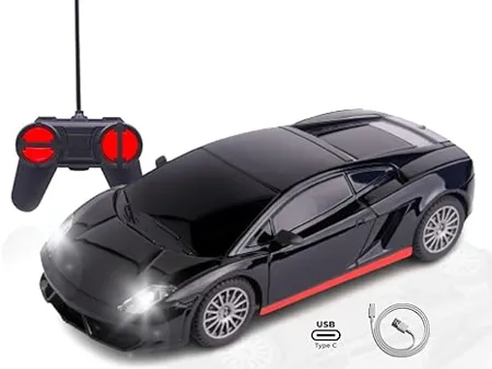 Popsugar High Speed Mini 1 24 Scale C Type USB Rechargeable Remote Control car with Lithium Battery for Kids Black Red