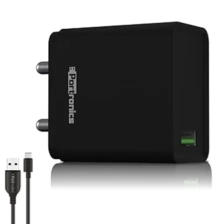 Portronics Adapto ONE 18w 3A Mach USB Fast Charging Adaptor Comes with 1M Type C Cable Single Port Wall Charger for iPhone 11 Xs XS Max XR X 8 7 6 Plus iPad Pro Air 2 Mini 3 Mini 4 Samsung S4 S5 and More Black 