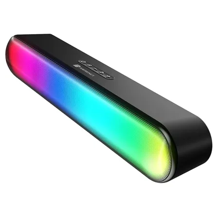 Portronics Decibel 23 16W Wireless Bluetooth Soundbar with LED Lights Upto 5Hours Playback Sound Bass Mode Built in Mic USB Port 3 5mm AUX Port Bluetooth 5 3v Type C Charging Black 