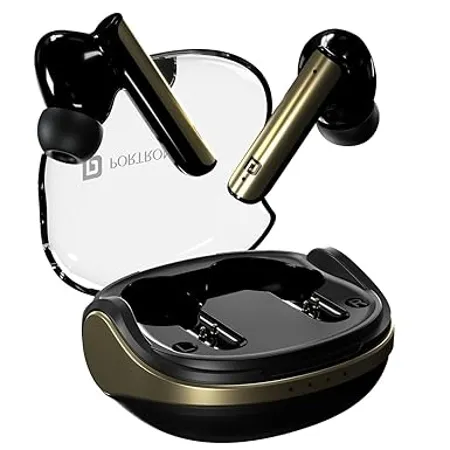 Portronics Harmonics Twins S7 True Wireless in Ear Earbuds with 35Hrs Playtime Auto ENC Quad Mic 13mm Driver Touch Control BT 5 3v Voice Assistant Type C Charging Port Black 