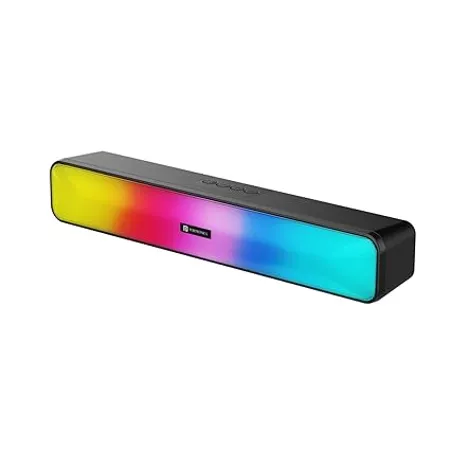 Portronics Radian 16W Bluetooth Stereo Soundbar with Multicolour LED Lights in Built FM Radio Built in Mic Aux in 3 5mm Micro SD Slot Black 