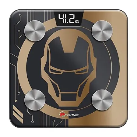PowerMax X Marvel BCA 130 Marvel Edition Iron Man Series Digital Weight Machine for Human Body High Accuracy Bathroom Weighing Scale with Step on Technology Super Durable 6mm Tempered Glass