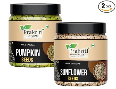 Prakriti Naturals Raw Pumpkin Seeds 250g and Sunflower Seeds 250g for Eating Protein and Fibre Rich Food For Immunity Booster Diet Pack 250g 250g Jar Pack 