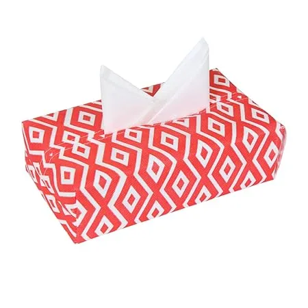 PrettyKrafts Tissue Paper Box Cover Rectangular Shape Napkin Holder use for car Home and Office Single Diamond Red