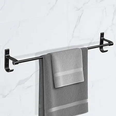 Primax Aluminum Towel Holder Hanger Rod Stand with Side Hooks for Bathroom Kitchen Bathroom Kitchen Accessories 24 Inch Black 