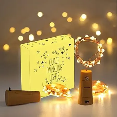 Quace 20 LED Wine Bottle Cork Copper Wire String 2M Battery Operated Wine Bottle Lights Warm White 2 Units 