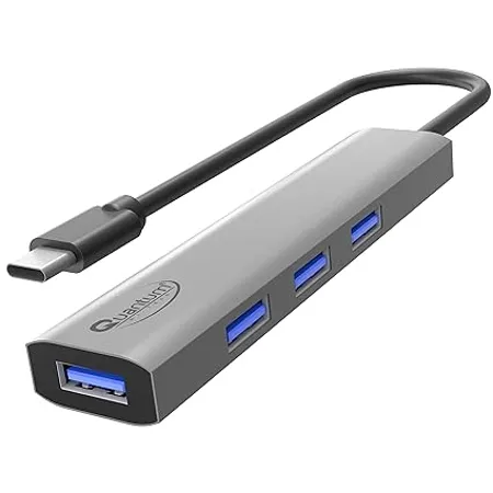 Quantum Type C to 4X USB 3 1 High Speed Ports Hub with Slim Aluminium Body for Laptop MacBook Windows PC Tablets Type C Mobile Devices Grey 