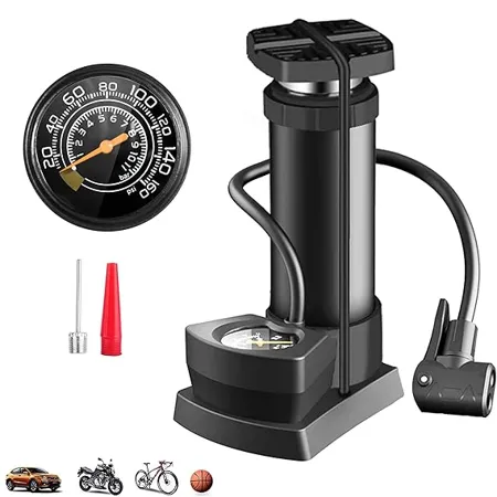 Quicknik Bike Cycle Pump Portable Activated High Pressure Universal Foot Air Pump with Needle Extra Pressure Gauge Lightweight Pump for Motorbike Cars Bicycle Football Balloons Scooter Black 