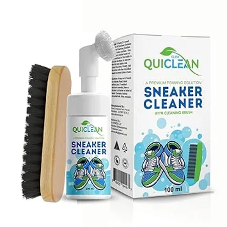 Quiclean Sneaker Cleaner Premium Foaming Solution with Silicon Bristle Brush Shoe Cleaner Shoe Shampoo for Sneaker Nubuck Canvas Knit Trainers Multi Material Suede 100 ml Pack of 1 