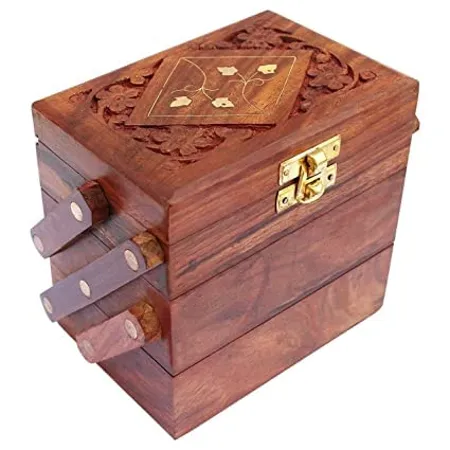 ROYAL ANTIQUE Wooden Sliding Jewellery Box Kit Vanity Organiser For Women Girls Necklaces Gold Storage Money Wedding Gift Pack Of 1 