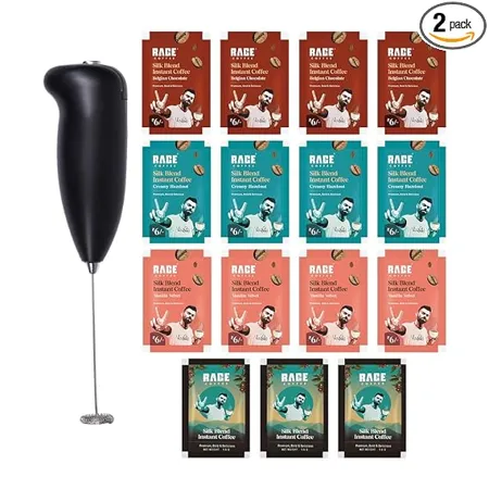 Rage Coffee Silk Blend Assorted Sachets Frother Coffee Kit Combo 15 X 1 5 Gram Sachets 3 Classic 4 Creamy Hazelnut 4 Vanilla Velvet 4 Belgian Chocolate Flavours Beater Hot Cold Coffee