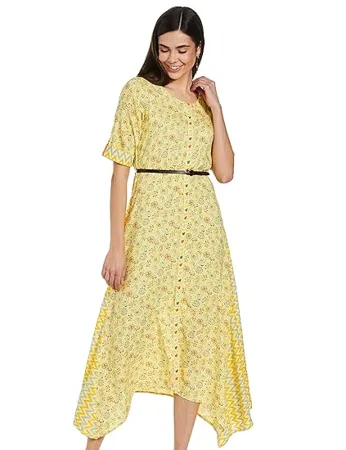 Rangriti Women s Rayon Asymmetrical Knee Length Casual Dress