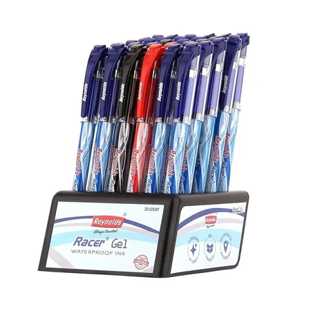 Reynolds RACER GEL 30 CT 25 BLUE 3 BLACK 2 RED DISPENSER Gel Pen Set With Comfortable Grip Pens For Writing School and Office Stationery Pens For Students 0 5 mm Tip Size