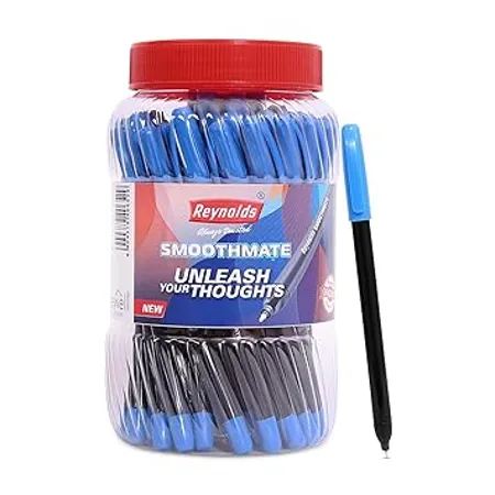 Reynolds SMOOTHMATE 40 CT JAR BLUE Ball Point Pen Set With Comfortable Grip Pens For Writing School and Office Stationery Pens For Students 0 7 mm Tip Size