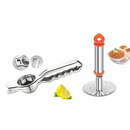 Ritu Stainless Steel Lemon Squeezer with Bottle Opener and Potato Masher Pav Bhaji Masher Combo for Kitchen Tools