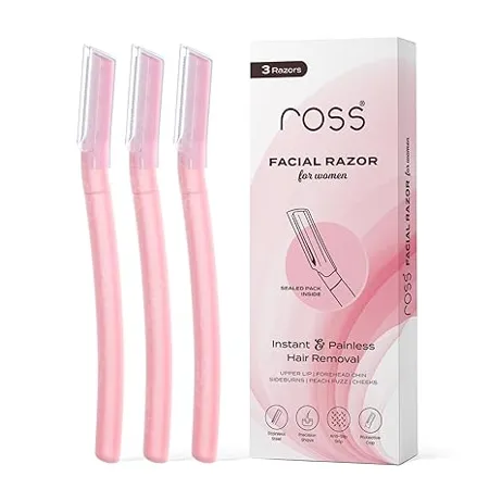 Ross Facial Razor for Women SEALED PACK Instant Pain Free Hair Removal Eyebrows Upper Lip Forehead Peach Fuzz Chin Sideburns Pack of 3 