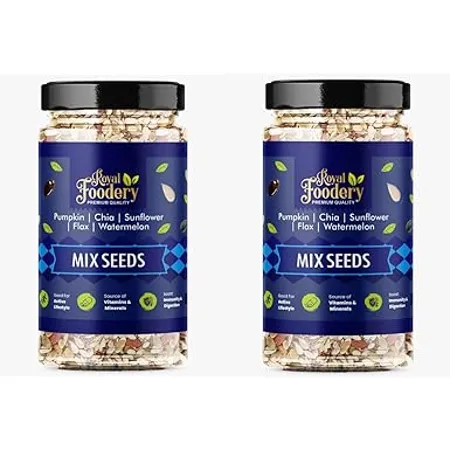 Royal Foodery Healthy seeds mix for weight management Pumpkin Sunflower Watermelon Flax Chia Seeds 1kg pack of 2 Improved digestion Muscle building healthy heart with Omega 3 protein support 500gm X 2 1 kg